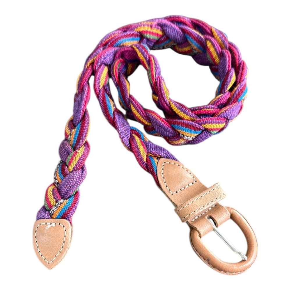 Artisan Guatemalan Textile Belt - Braided Design with Leather Trim Size M